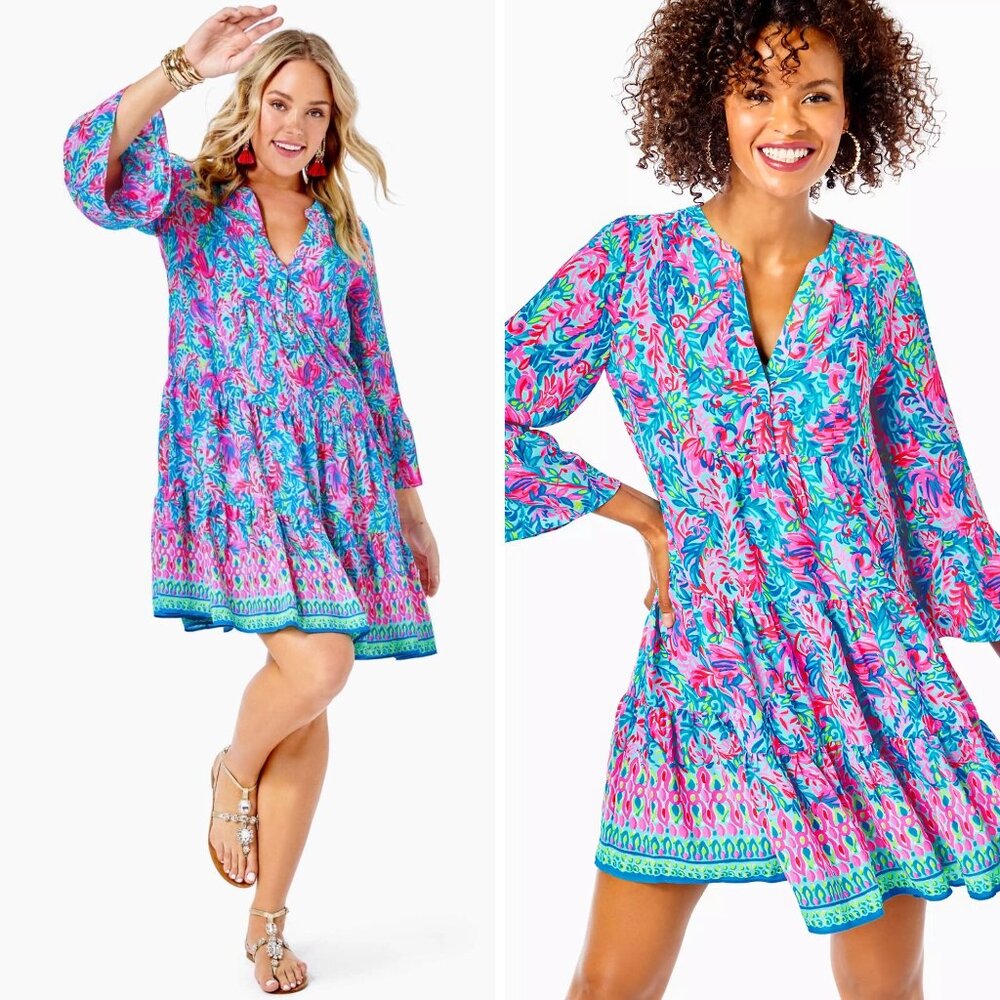 Lilly Pulitzer Gabriel Lileeze Tunic Dress in Surf Blue Flim Flam Size 6